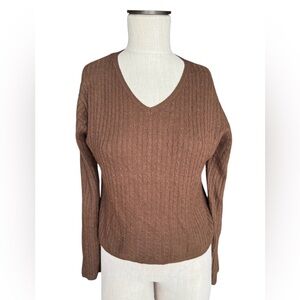 Alps Vintage Cable Knit Chocolate Brown Sweater Lambswool Cashmere Angora Sz M